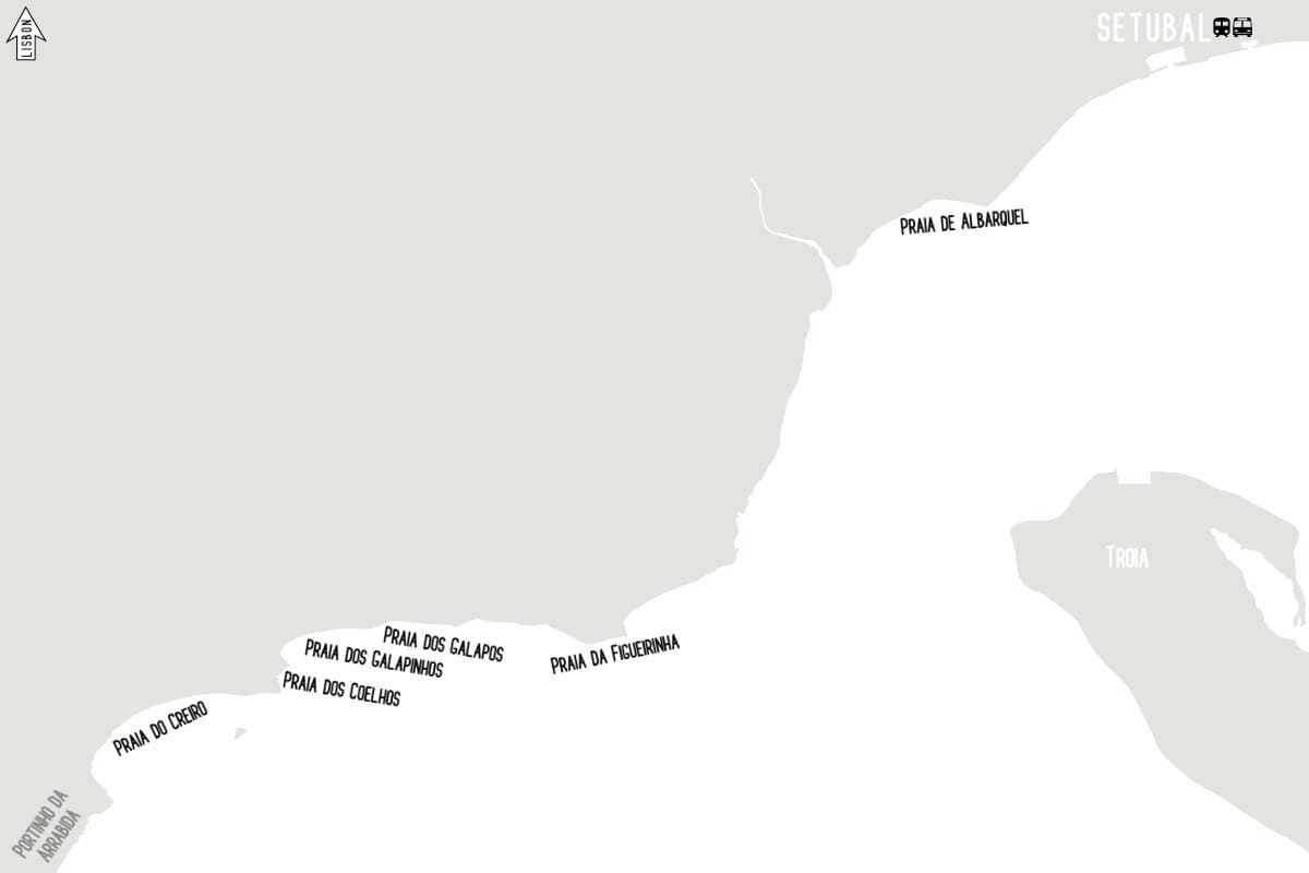 Mapa das praias da Arrábida