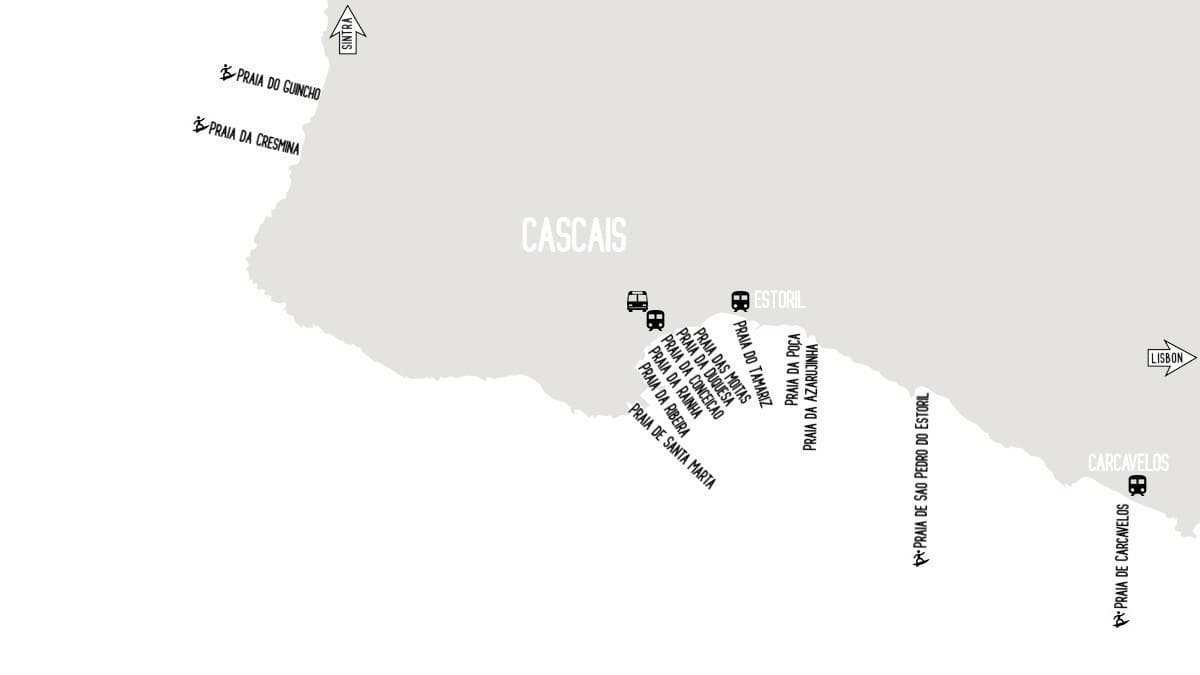 Mapa das praias do Estoril