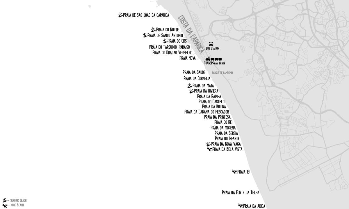 Costa da Caparica Beaches Map
