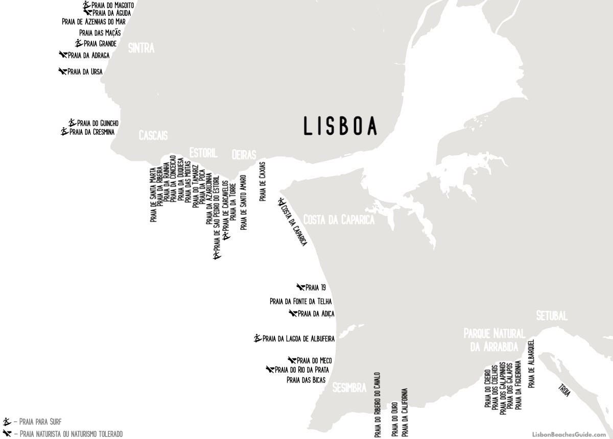 Mapa das Praias da Região de Lisboa