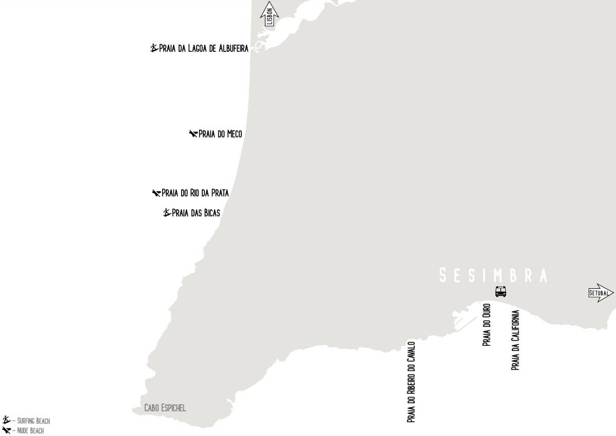 Mapa das Praias de Sesimbra