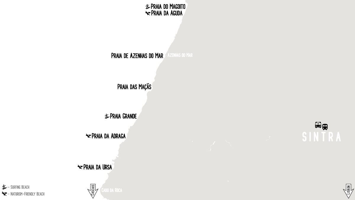 Mapa das praias de Sintra